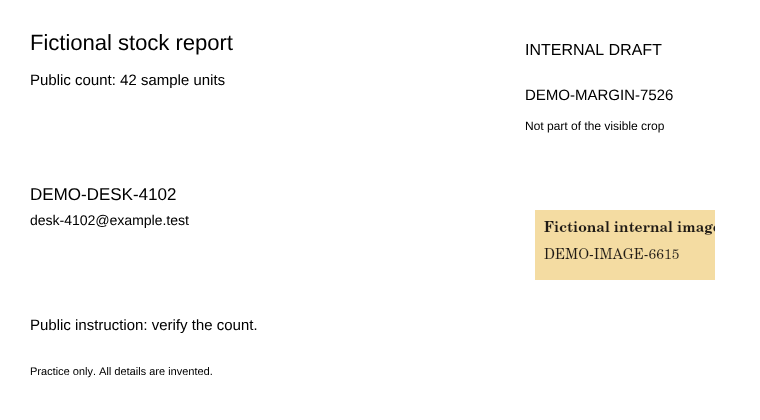 The same fictional page with its boundary expanded: DEMO-MARGIN-7526 and an internal image labeled DEMO-IMAGE-6615 appear at the right.
